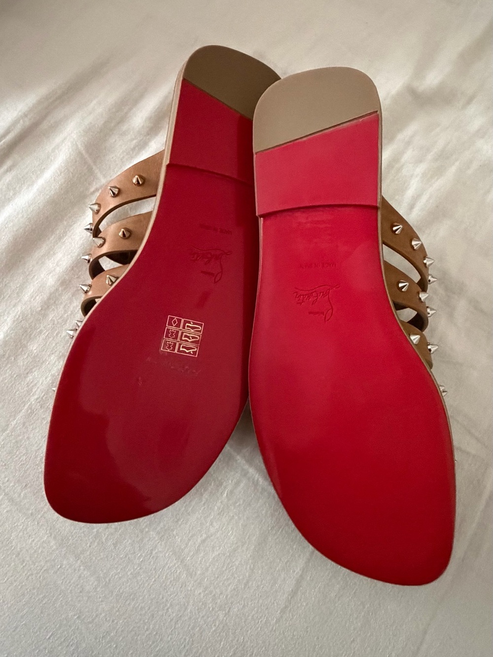 Christian Louboutin Charja Brown Leather Stud-Embellished Slide Sandals - Picture 2 of 8